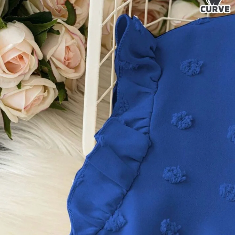 Blue Ruffled Women's Top - Picture 2 of 3